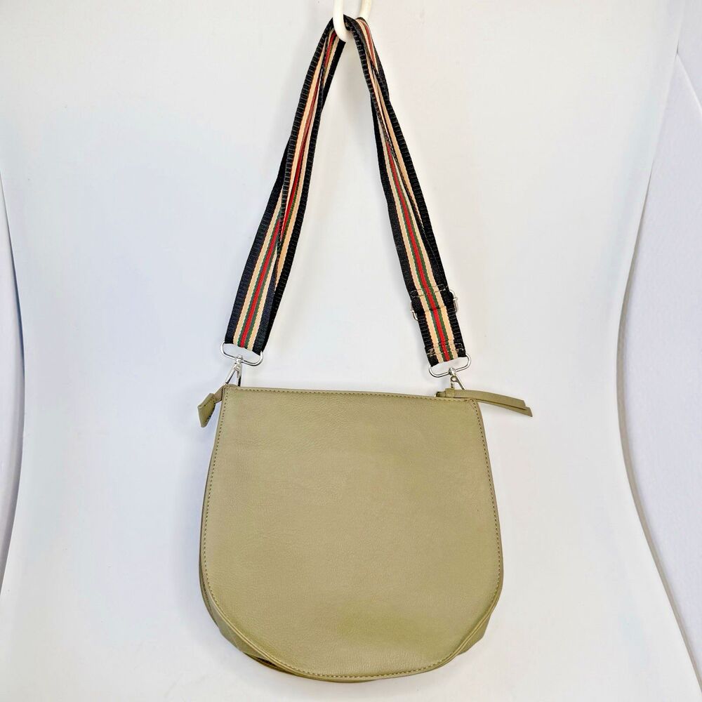 K. Carroll Crossbody Satchel Bag Olive Green RFID Guitar Strap 10x10x4 Vegan EUC